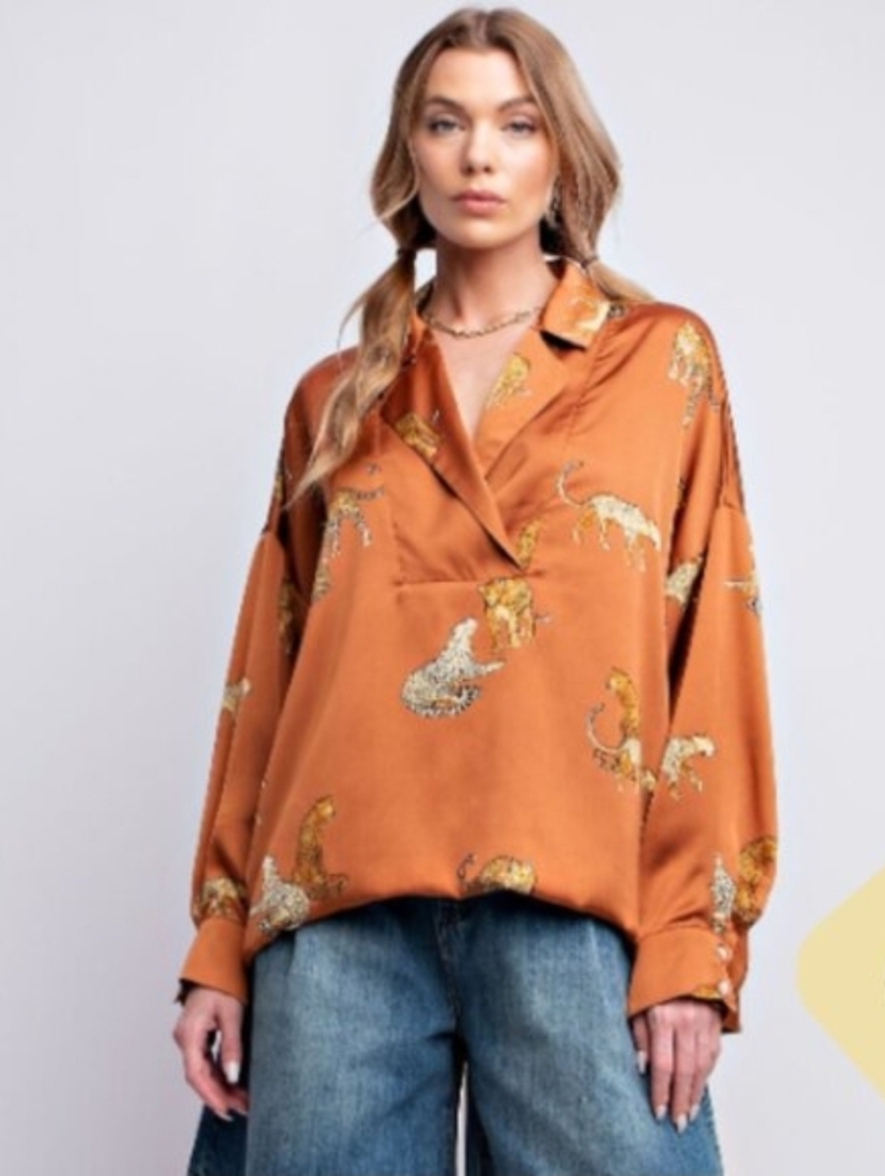 Entro Wild Elegance Satin Longsleeve Oversized Size Small